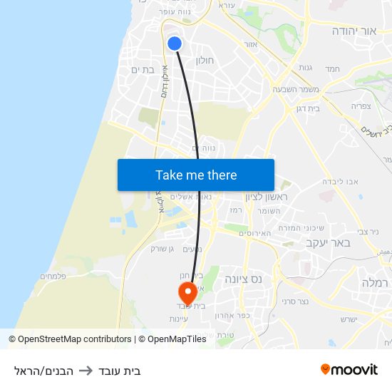 הבנים/הראל to בית עובד map