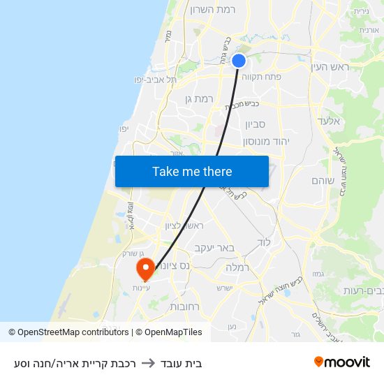 רכבת קריית אריה/חנה וסע to בית עובד map