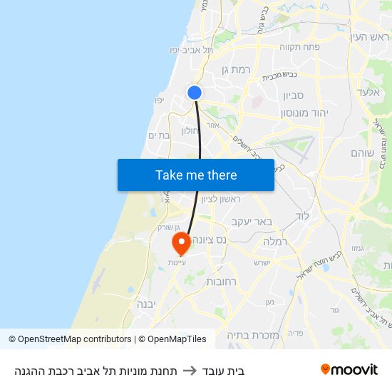 תחנת מוניות תל אביב רכבת ההגנה to בית עובד map