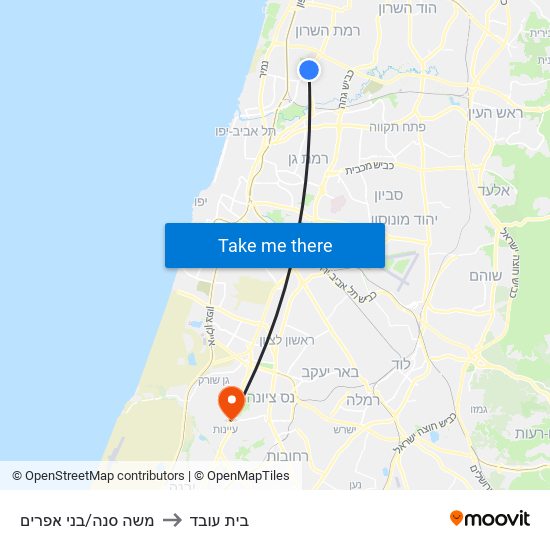 משה סנה/בני אפרים to בית עובד map