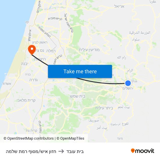 חזון איש/מסוף רמת שלמה to בית עובד map