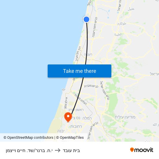 י.ח. ברנר/שד. חיים וייצמן to בית עובד map