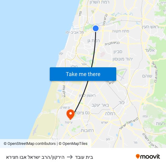 הירקון/הרב ישראל אבו חצירא to בית עובד map