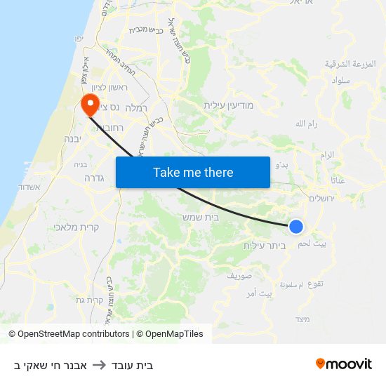 אבנר חי שאקי ב to בית עובד map