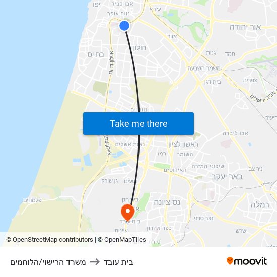 משרד הרישוי/הלוחמים to בית עובד map