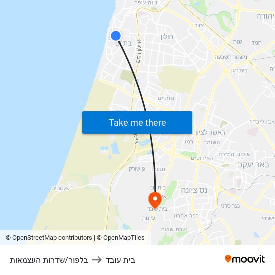 בלפור/שדרות העצמאות to בית עובד map