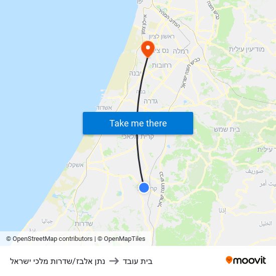 נתן אלבז/שדרות מלכי ישראל to בית עובד map