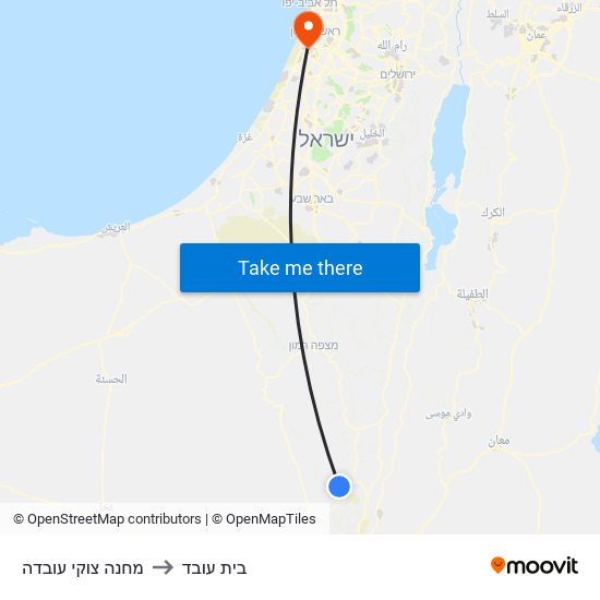 מחנה צוקי עובדה to בית עובד map