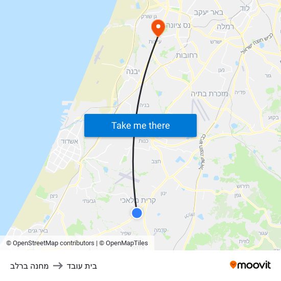 מחנה ברלב to בית עובד map