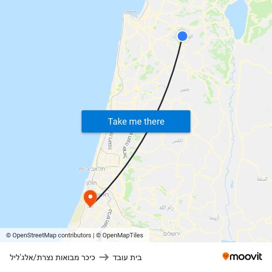 כיכר מבואות נצרת/אלג'ליל to בית עובד map
