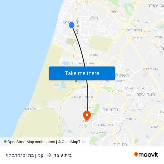 קניון בת ים/הרב לוי to בית עובד map