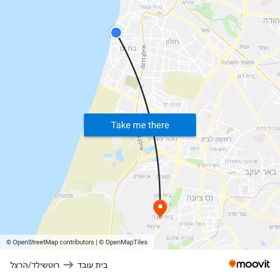 רוטשילד/הרצל to בית עובד map