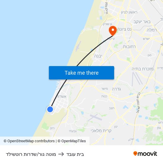 מוטה גור/שדרות רוטשילד to בית עובד map