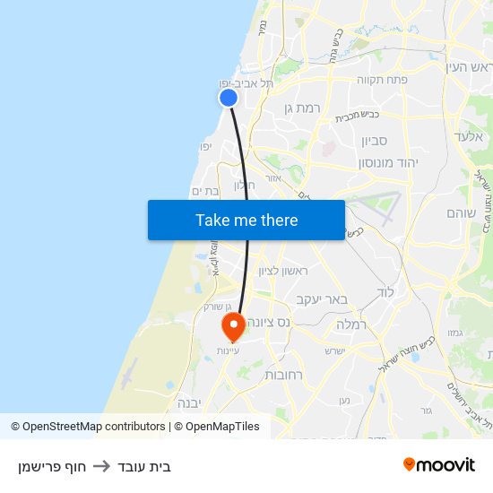 חוף פרישמן to בית עובד map