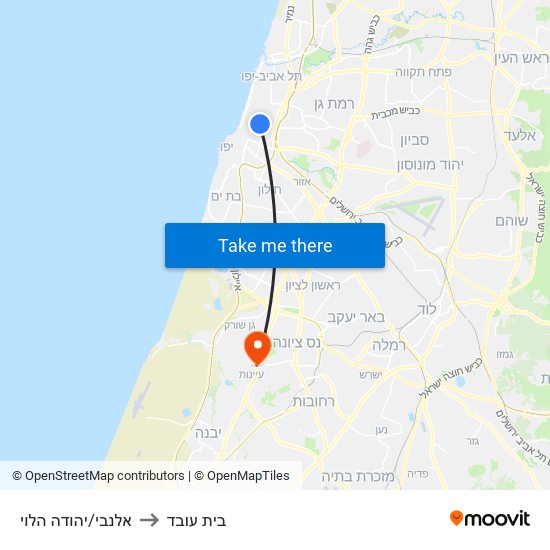 אלנבי/יהודה הלוי to בית עובד map