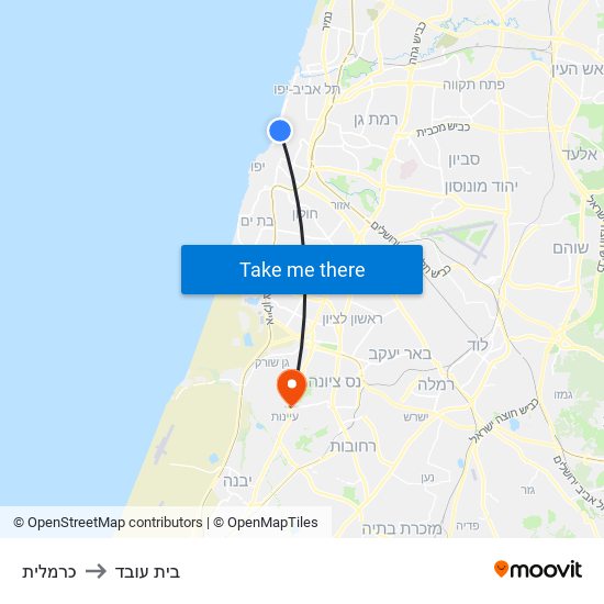 כרמלית to בית עובד map