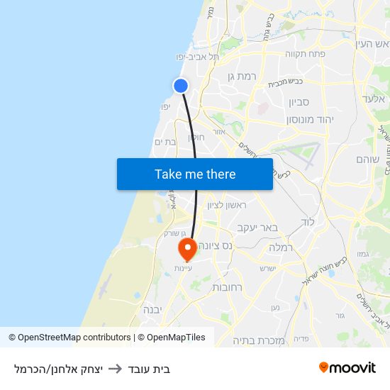 יצחק אלחנן/הכרמל to בית עובד map