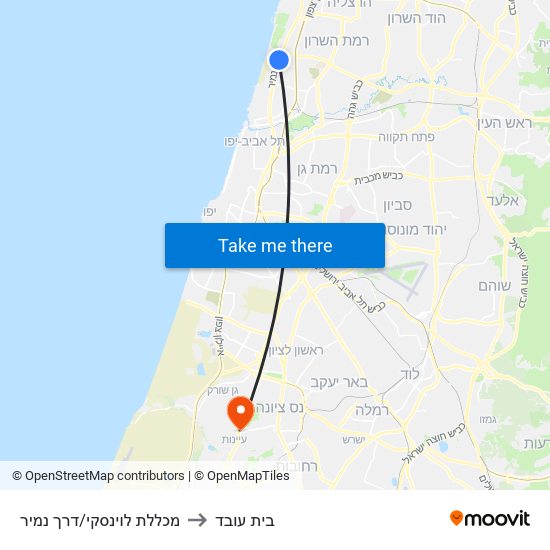 מכללת לוינסקי/דרך נמיר to בית עובד map