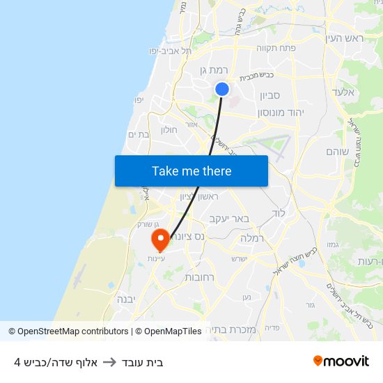 אלוף שדה/כביש 4 to בית עובד map