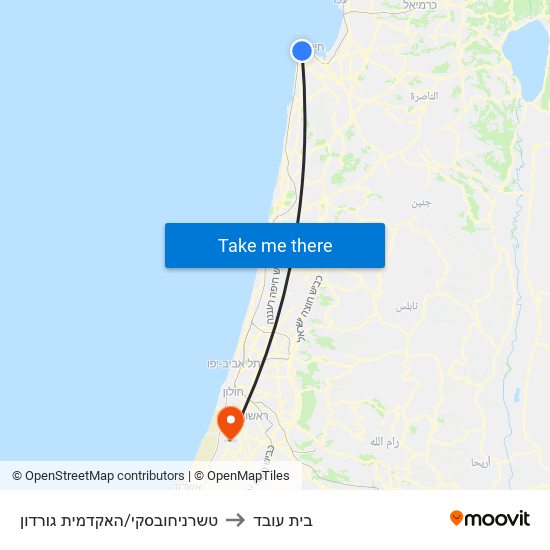 טשרניחובסקי/האקדמית גורדון to בית עובד map