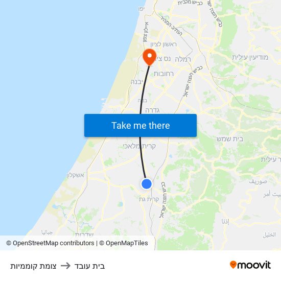 צומת קוממיות to בית עובד map