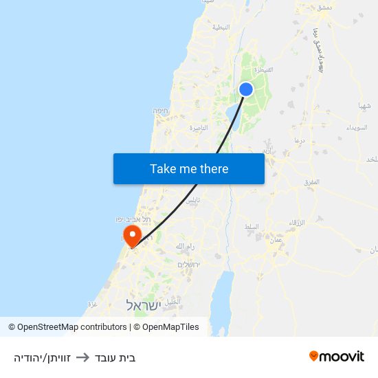 זוויתן/יהודיה to בית עובד map