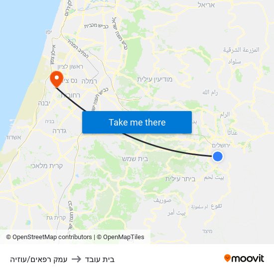 עמק רפאים/עוזיה to בית עובד map