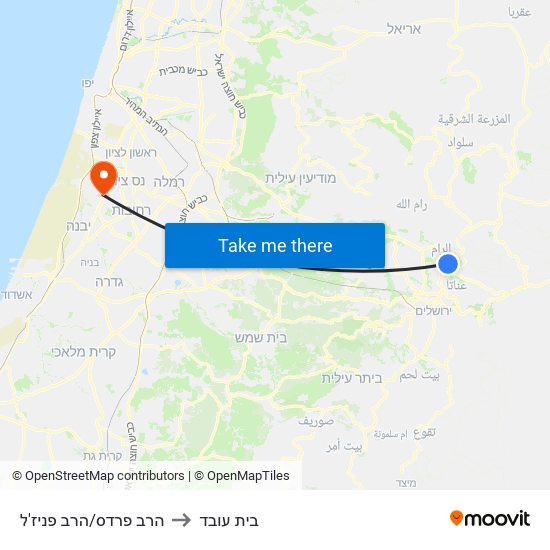 הרב פרדס/הרב פניז'ל to בית עובד map