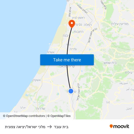 מלכי ישראל/יציאה צפונית to בית עובד map