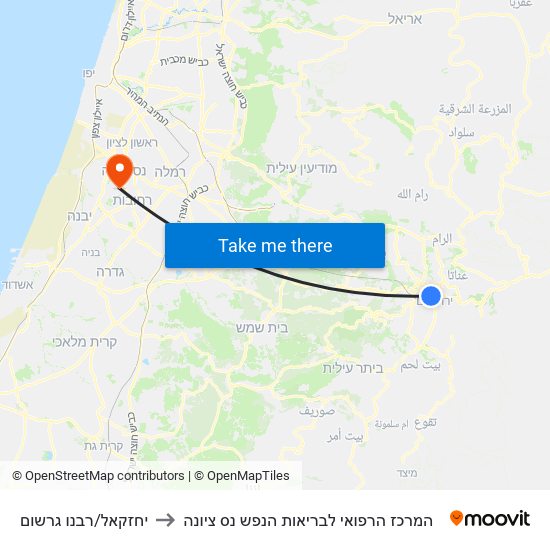 יחזקאל/רבנו גרשום to המרכז הרפואי לבריאות הנפש נס ציונה map