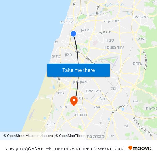 יגאל אלון/יצחק שדה to המרכז הרפואי לבריאות הנפש נס ציונה map