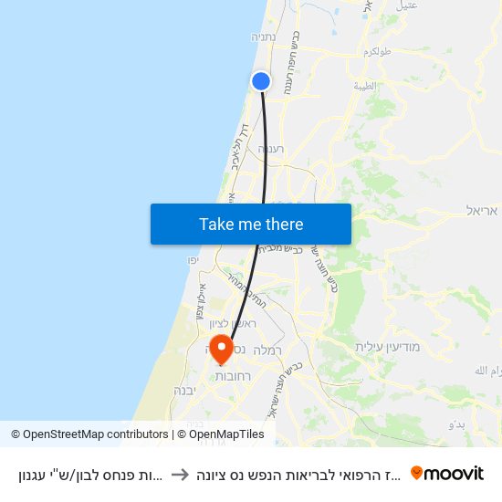 שדרות פנחס לבון/ש''י עגנון to המרכז הרפואי לבריאות הנפש נס ציונה map