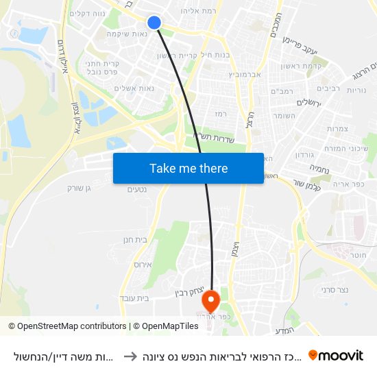 שדרות משה דיין/הנחשול to המרכז הרפואי לבריאות הנפש נס ציונה map