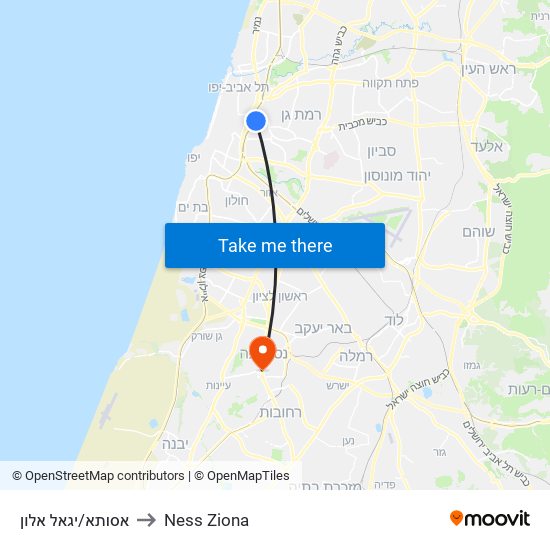 אסותא/יגאל אלון to Ness Ziona map