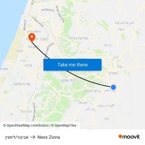 אביגור/ליפצין to Ness Ziona map