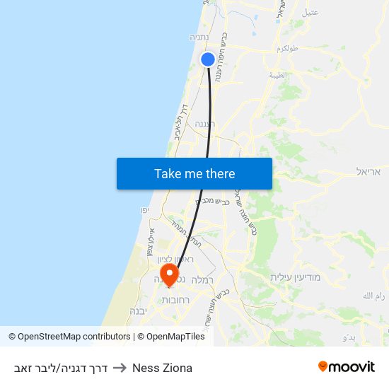דרך דגניה/ליבר זאב to Ness Ziona map