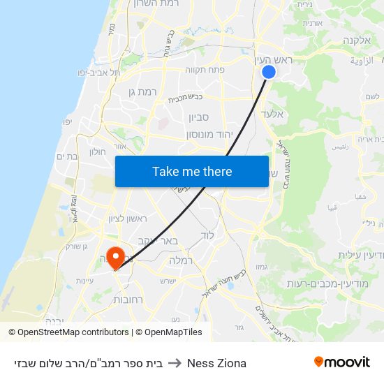 בית ספר רמב''ם/הרב שלום שבזי to Ness Ziona map