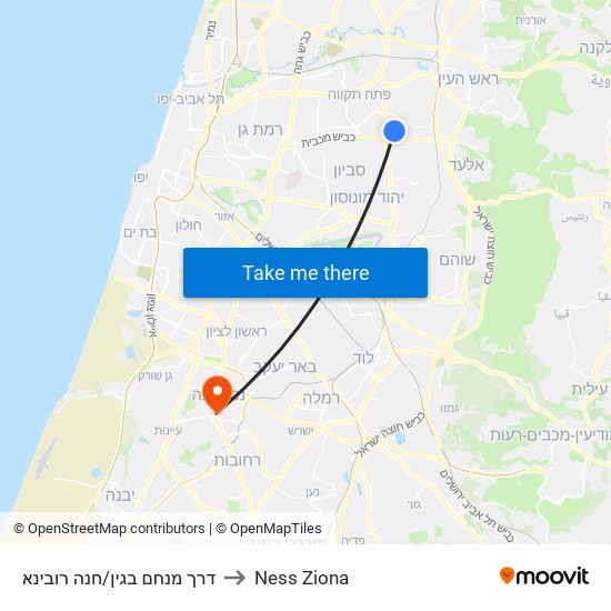 דרך מנחם בגין/חנה רובינא to Ness Ziona map