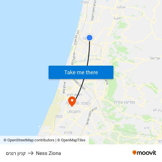 קניון רננים to Ness Ziona map