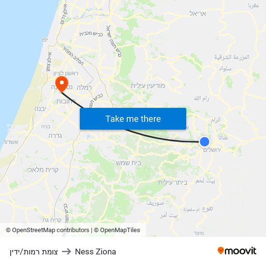 צומת רמות/ידין to Ness Ziona map