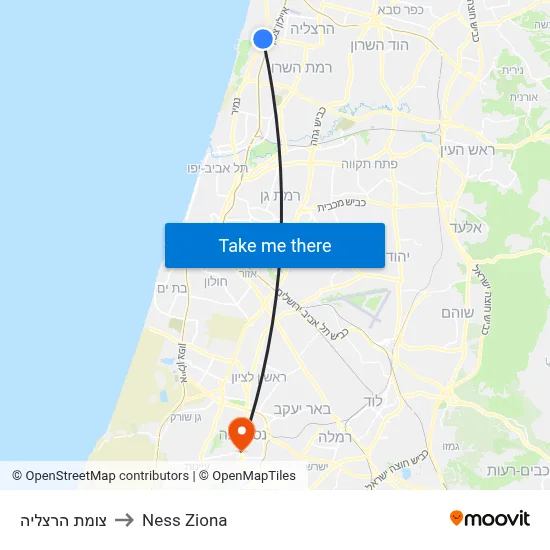 צומת הרצליה to Ness Ziona map