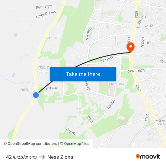 עיינות/כביש 42 to Ness Ziona map