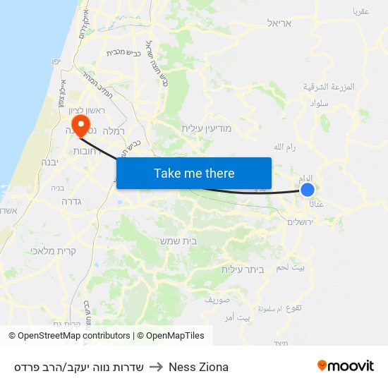 שדרות נווה יעקב/הרב פרדס to Ness Ziona map