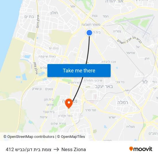 צומת בית דגן/כביש 412 to Ness Ziona map