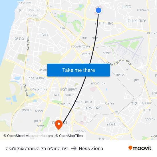 בית החולים תל השומר/אונקולוגיה to Ness Ziona map