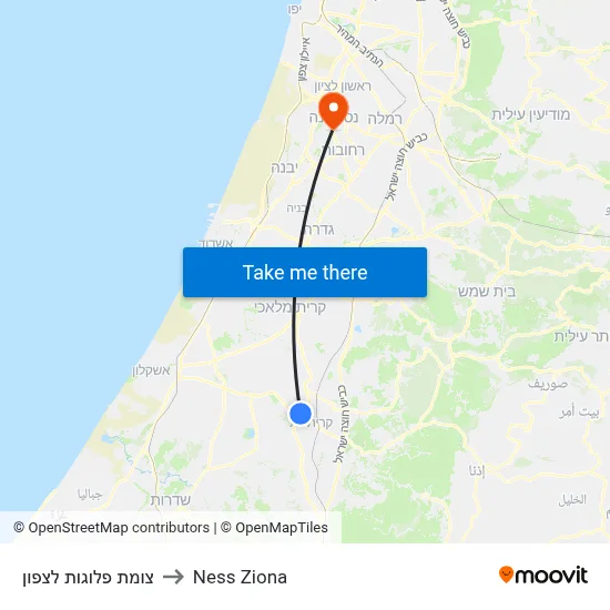צומת פלוגות לצפון to Ness Ziona map