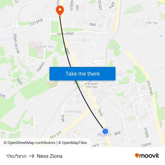 הרצל/טלר to Ness Ziona map