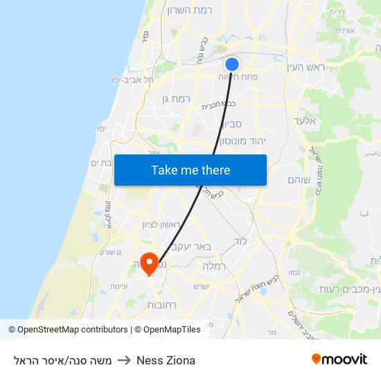 משה סנה/איסר הראל to Ness Ziona map