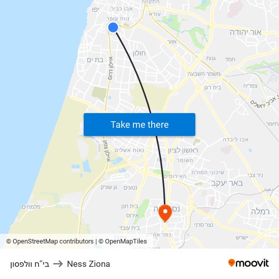 בי''ח וולפסון to Ness Ziona map