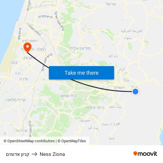 קניון אדומים to Ness Ziona map